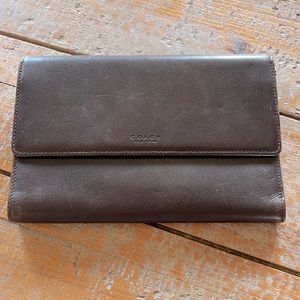 Coach dark brown genuine  leather wallet